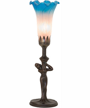 15" High Pink/Blue Tiffany Pond Lily Nouveau Lady Accent Lamp