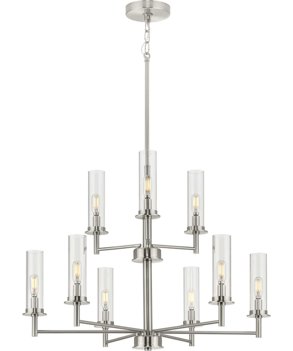 Kellwyn 9-Light Clear Glass Transitional Style Chandelier Light Brushed Nickel