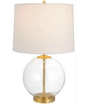 23"H 1-Light Table Lamp Metal and Glass in Clear Glass and Gold with a Round Shade