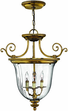 21"W Cambridge 3-Light Dual-Mount Foyer Chandelier/Semi-Flush Burnished Brass