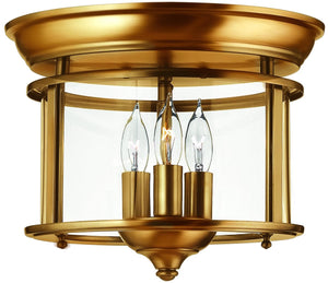 10"W Gentry 3-Light Flush Mount Heirloom Brass
