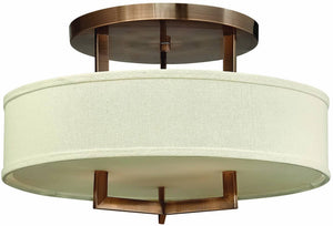 20"W Hampton 3-Light Semi-Flush Mount Fixture Brushed Bronze