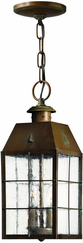 6"W Nantucket 2-Light Outdoor Pendant Aged Brass