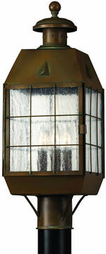 21"H Nantucket 3-Light Outdoor Post Lantern Aged Brass
