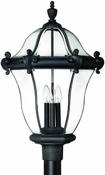26"H San Clemente 3-Light Extra-Large Outdoor Post Lantern Museum Black
