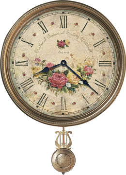 21"H Savannah Botanical VII Framed Wall Clock Antique Brass