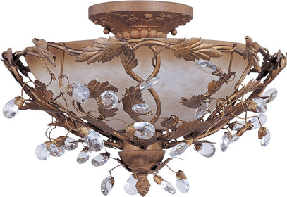 17"W Elegante 3-Light Semi Flush Mount Etruscan Gold