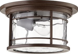 11"W Larson 1-light Outdoor Flush Mount Oiled Bronze w/ Clear Hammered Glass