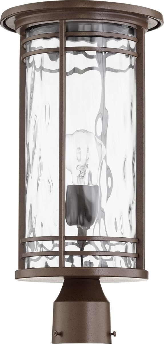 Quorum Larson 1-light Outdoor Post Lantern Oiled Bronze w/ Clear Hammered Glass