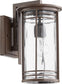 Quorum Larson 1-light Outdoor Wall Lantern Oiled Bronze w/ Clear Hammered Glass