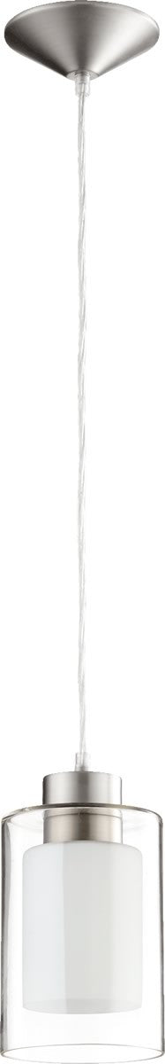 Quorum 1-Light Pendant Satin Nickel Clear and White 882165
