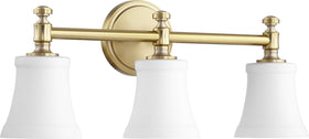 22"W Rossington 3-light Bath Vanity Light Aged Brass w Satin Opal