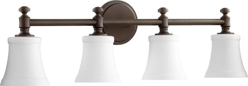 30"W Rossington 4-light Bath Vanity Light Oiled Bronze w Satin Opal