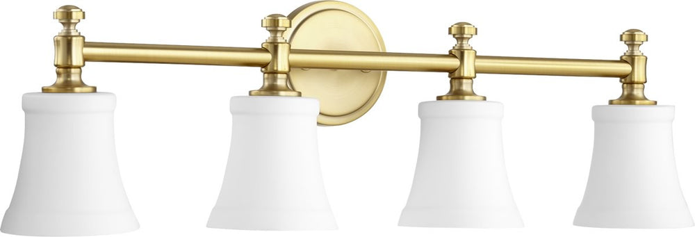 Quorum Rossington 4-light Bath Vanity Light Aged Brass w/ Satin Opal