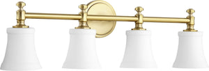 30"W Rossington 4-light Bath Vanity Light Aged Brass w Satin Opal