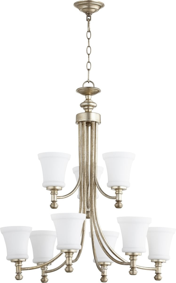 Quorum Rossington 9-light Chandelier Aged Silver Leaf