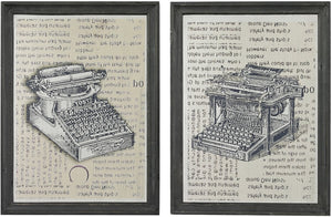 16"H Set of 2 Antique Typewriter Prints on Glass Clear Etched Black
