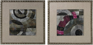 24"H Contemporary Print on Aluminium set in Linen and Nail Head Surround Silver/Grey