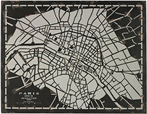 34"H Laser Cut Map Of Paris Circa 1790 Distressed Black