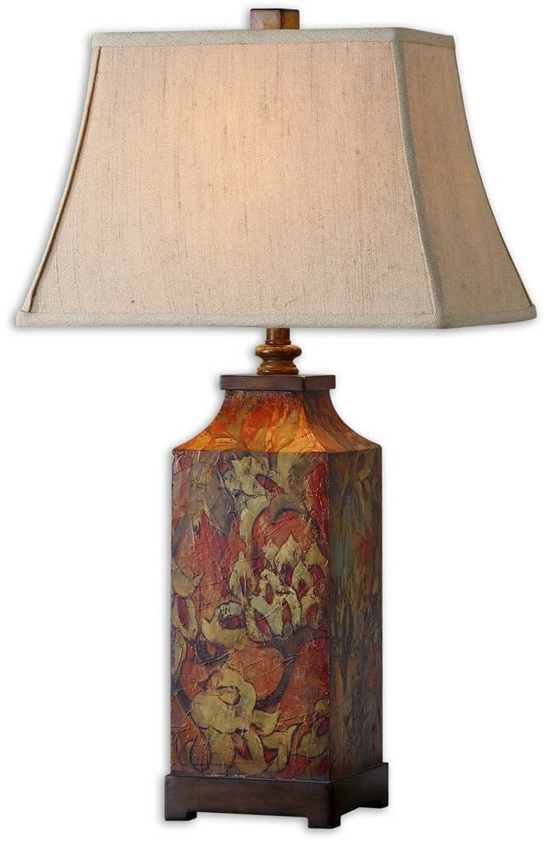 Uttermost 32 inchh Colorful Flowers 1-Light Table Lamp Burnished Walnut 27678