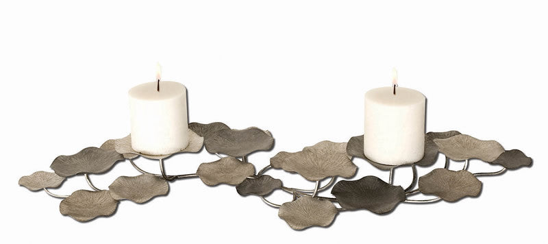 Uttermost Lying Lotus Candle Holder Champagne Silver and Pewter 17079