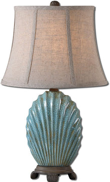 23"H Seashell 1-Light Table Lamp Heavily Crackled Blue