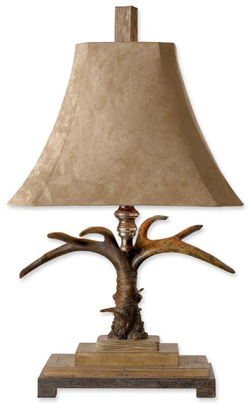 31"H Stag Horn 2-Way Table Lamp Natural Brown/Ivory/Silver/Aluminum