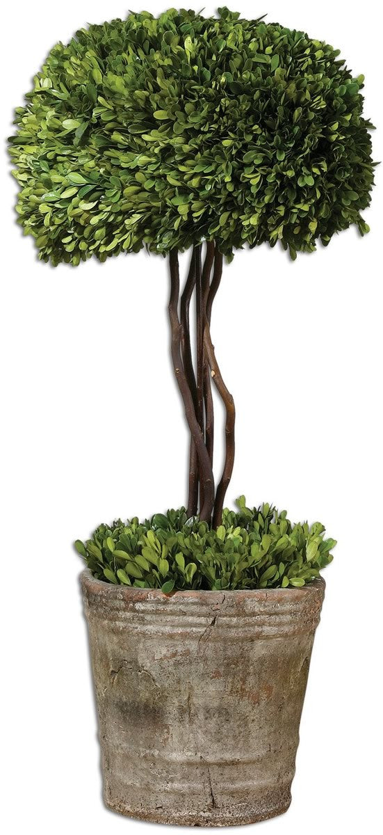 33"H Tree Topiary Botanical Mossy Stone